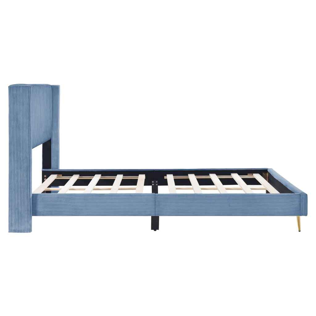 Chic Queen Size Corduroy Platform Bed with Sturdy Metal Legs