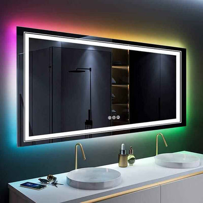 Lux-Illuminate RGB LED Bathroom Mirror | Anti-Fog, Dimmable, CRI 90 Vanity Wall Mirror