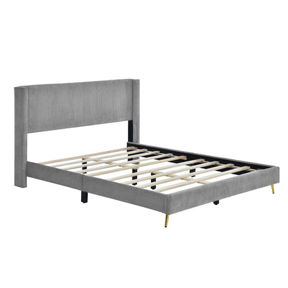 Chic Queen Size Corduroy Platform Bed with Sturdy Metal Legs