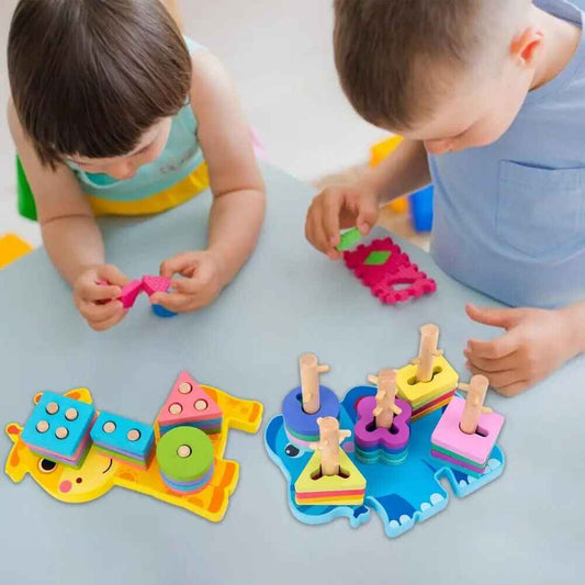 Wooden Animal Shape Puzzle & Stacking Toy for Kids’ Development