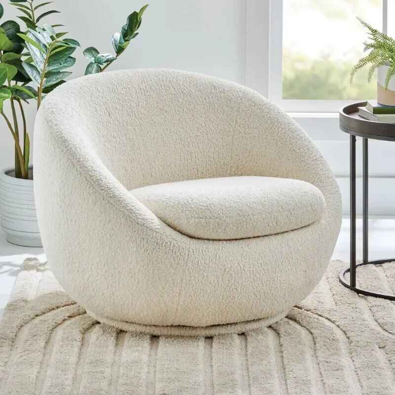 Cream Faux Shearling 360° Swivel Lounge Chair – Modern Comfort Accent Furniture