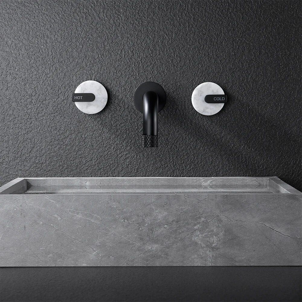 Contemporary Matte Black Wall-Mounted Dual Handle Bathroom Faucet