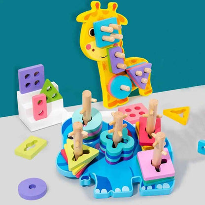 Wooden Animal Shape Puzzle & Stacking Toy for Kids’ Development