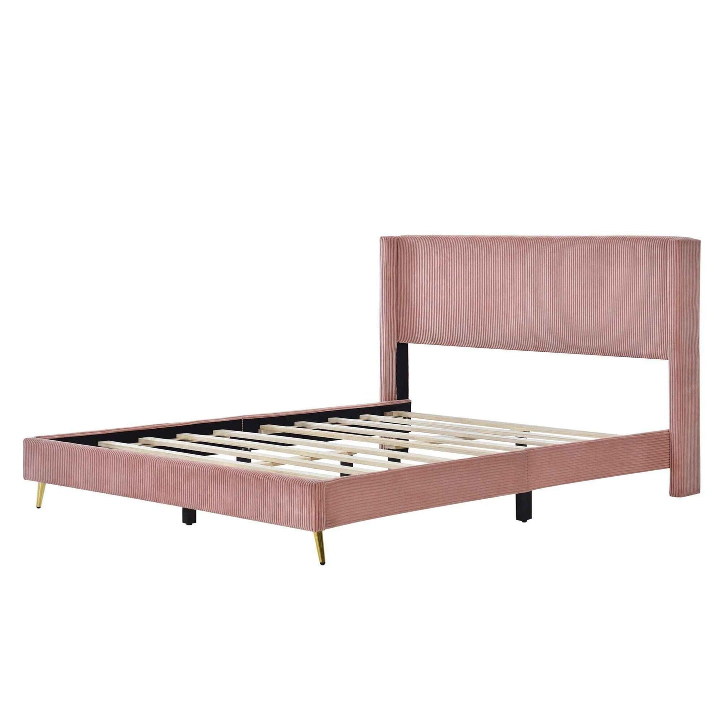 Chic Queen Size Corduroy Platform Bed with Sturdy Metal Legs