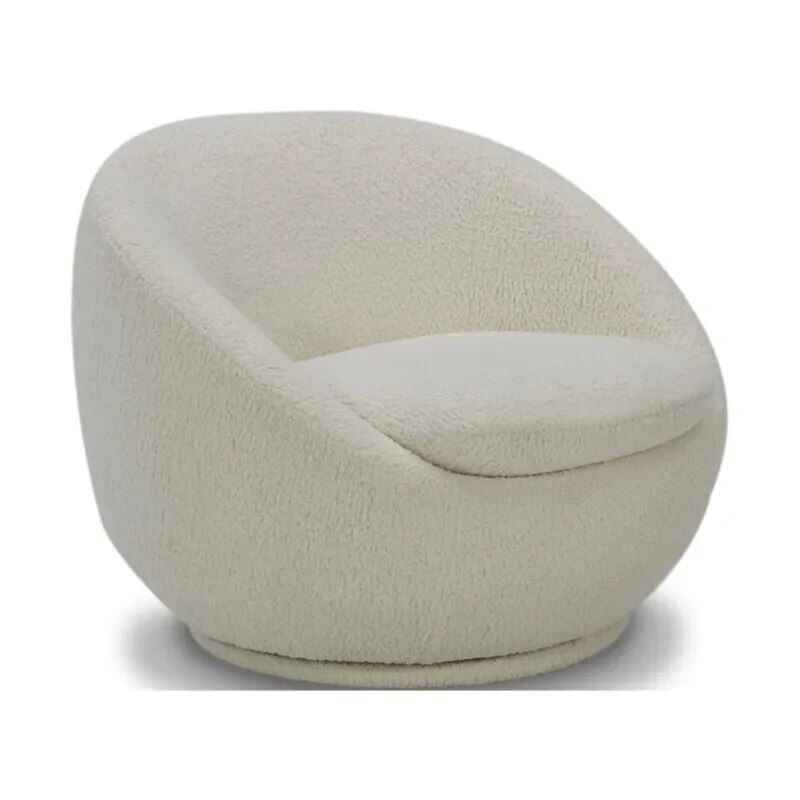 Cream Faux Shearling 360° Swivel Lounge Chair – Modern Comfort Accent Furniture