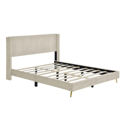 Chic Queen Size Corduroy Platform Bed with Sturdy Metal Legs