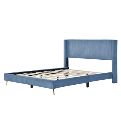 Chic Queen Size Corduroy Platform Bed with Sturdy Metal Legs