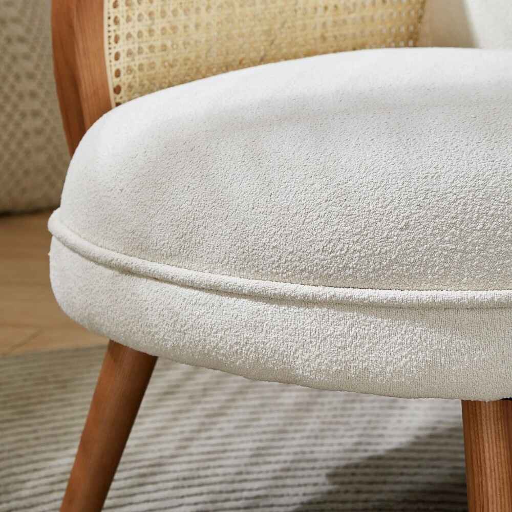 Nordic Rattan Leisure Single Sofa Chair – Solid Wood, Modern Fabric Design