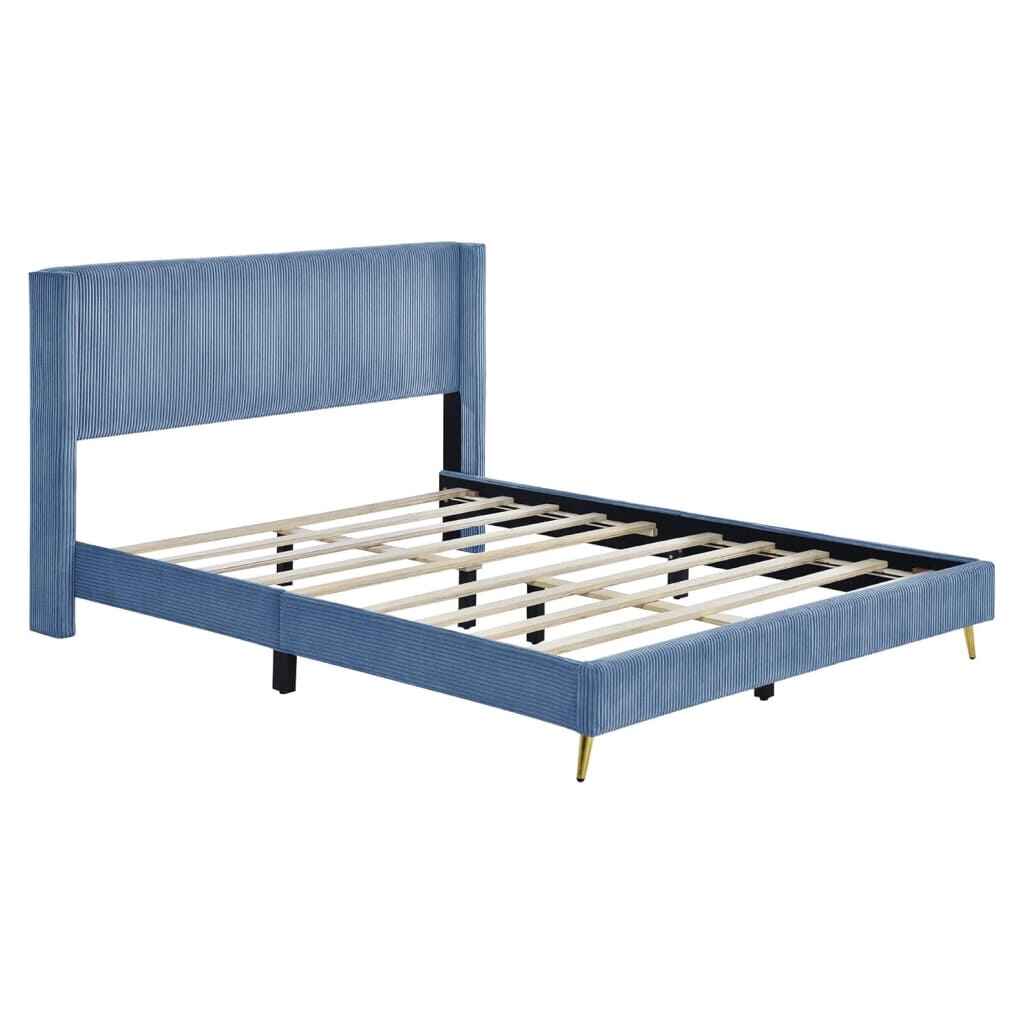 Chic Queen Size Corduroy Platform Bed with Sturdy Metal Legs