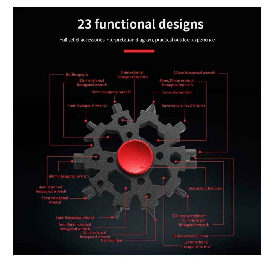 Versatile 23-in-1 Snowflake Multitool: The Ultimate Outdoor Companion