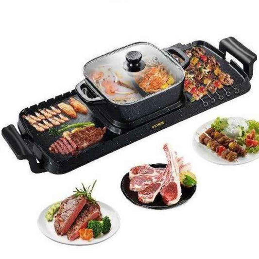 2-in-1 Electric BBQ Grill & Hot Pot – Smokeless, Detachable, Nonstick Cookware for Indoor Use