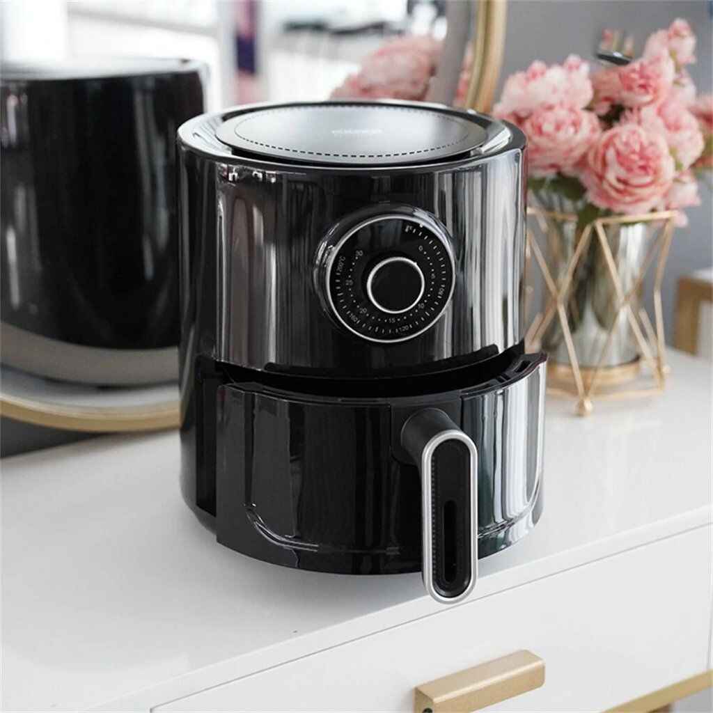 5L Black Stainless Steel Air Fryer – Multifunctional Non-Stick, Timer & Overheat Protection