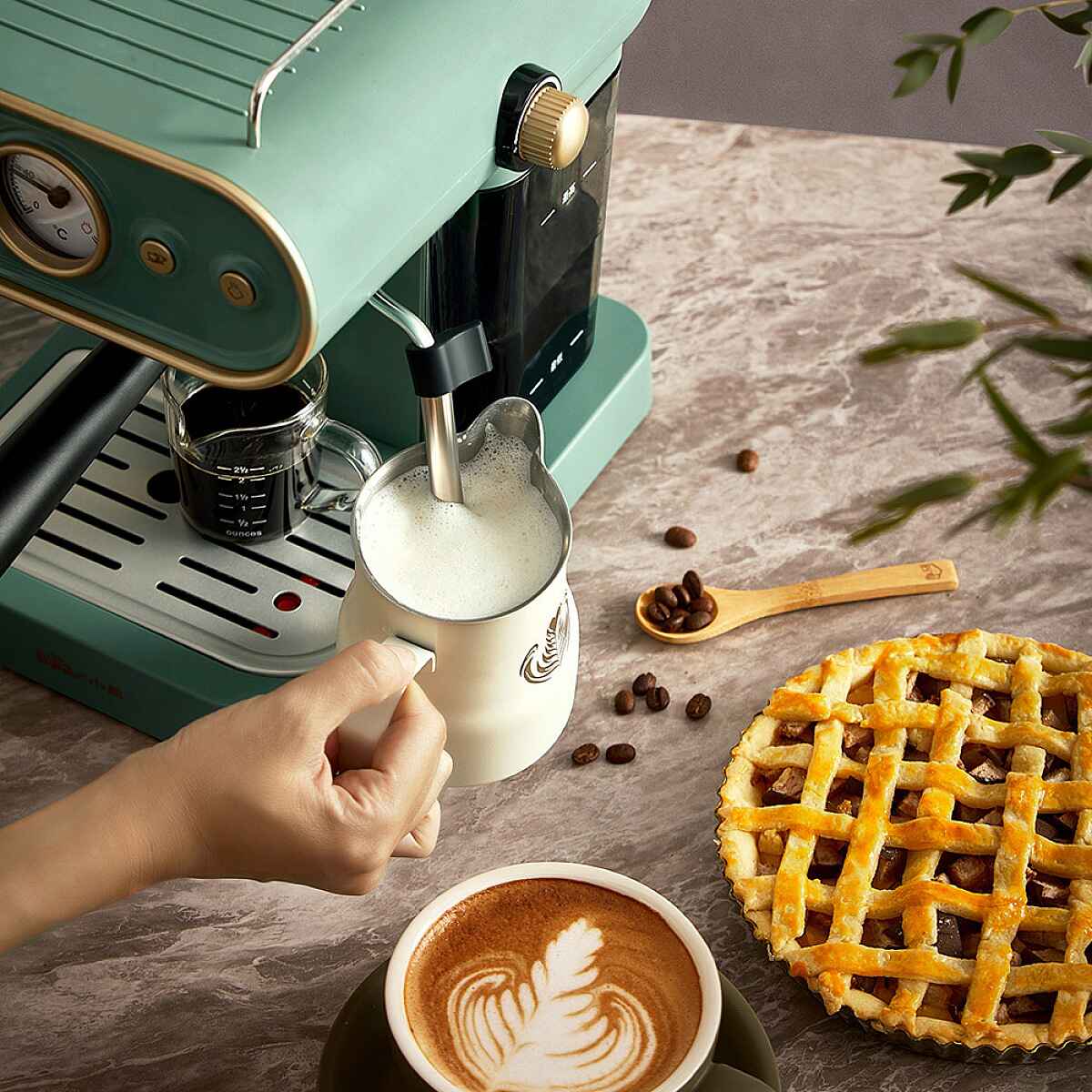 Compact High-Pressure Espresso Coffee Machine with Steam Frother