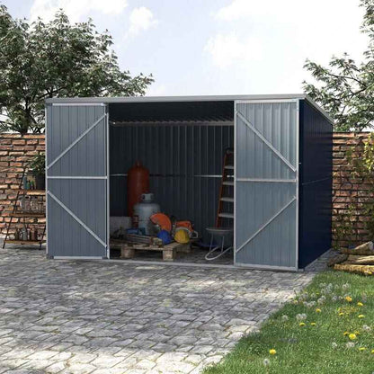 Spacious 11×6 ft Steel Garden Shed – Outdoor Utility Storage with Double Lockable Doors, Dark Grey