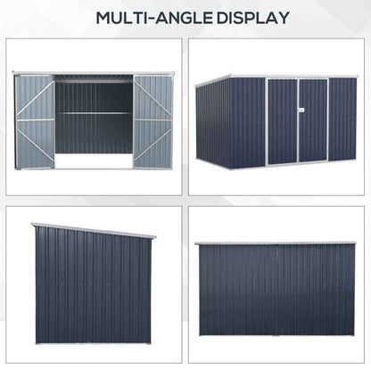 Spacious 11×6 ft Steel Garden Shed – Outdoor Utility Storage with Double Lockable Doors, Dark Grey