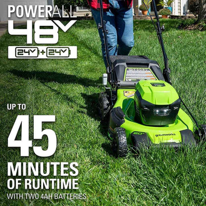 Efficient & Eco-Friendly Cordless Lawn Mower with LED Headlights, Dual Batteries & Rapid Charger