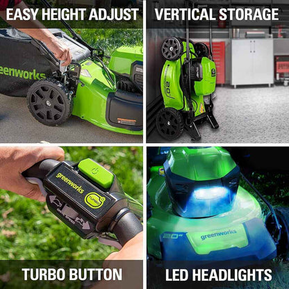 Efficient & Eco-Friendly Cordless Lawn Mower with LED Headlights, Dual Batteries & Rapid Charger