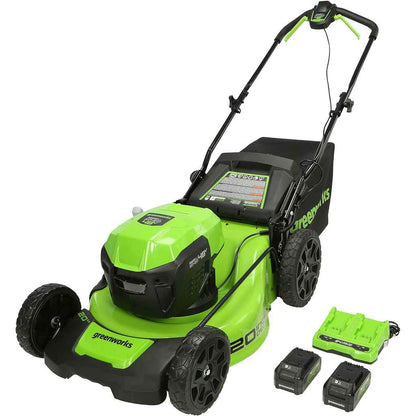 Efficient & Eco-Friendly Cordless Lawn Mower with LED Headlights, Dual Batteries & Rapid Charger