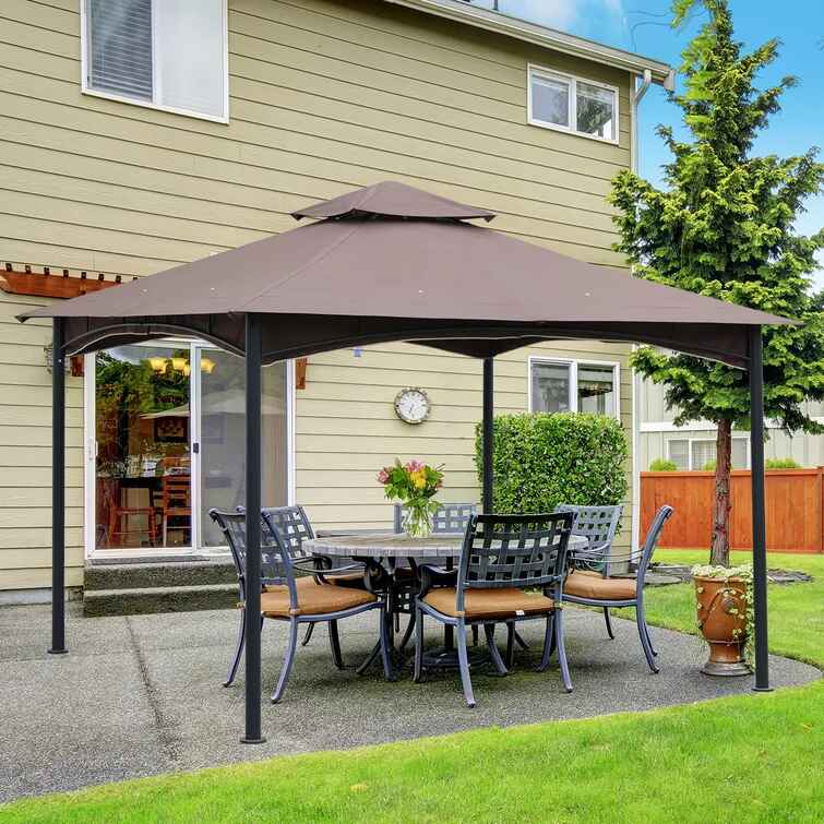 Outdoor Patio Square Steel Gazebo Canopy With Double Roof