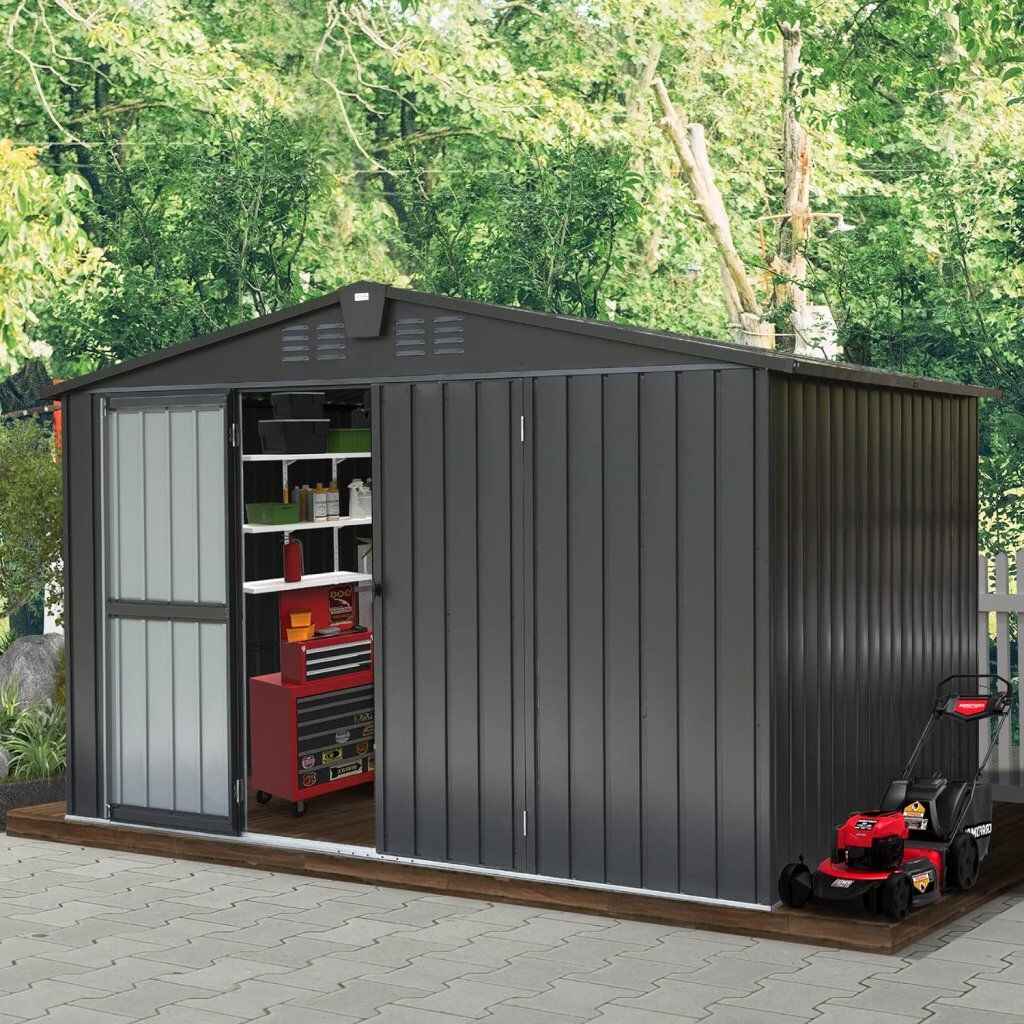 Spacious 10ftx8ft Galvanized Steel Garden Shed with Lockable Door