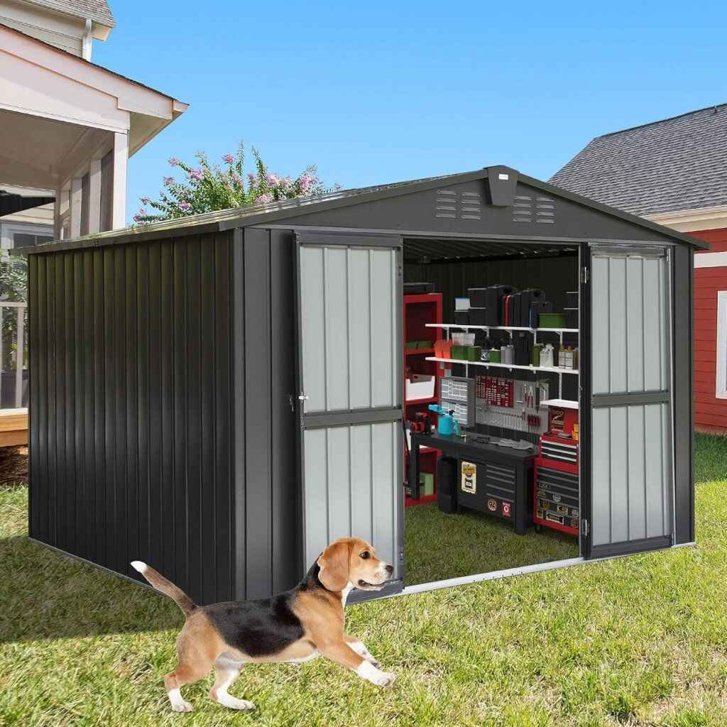 Spacious 10ftx8ft Galvanized Steel Garden Shed with Lockable Door