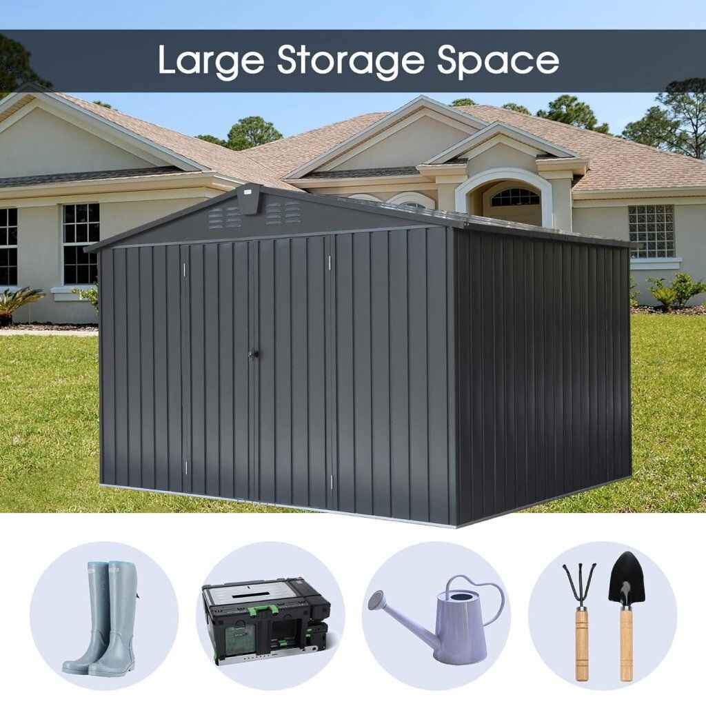 Spacious 10ftx8ft Galvanized Steel Garden Shed with Lockable Door