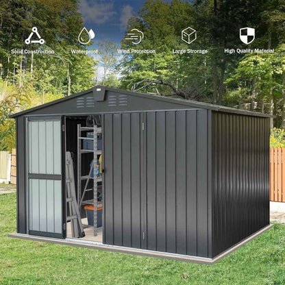 Spacious 10ftx8ft Galvanized Steel Garden Shed with Lockable Door