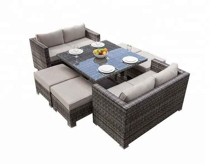 Modern American Style Wicker Rattan Outdoor Dining Set with Glass Table