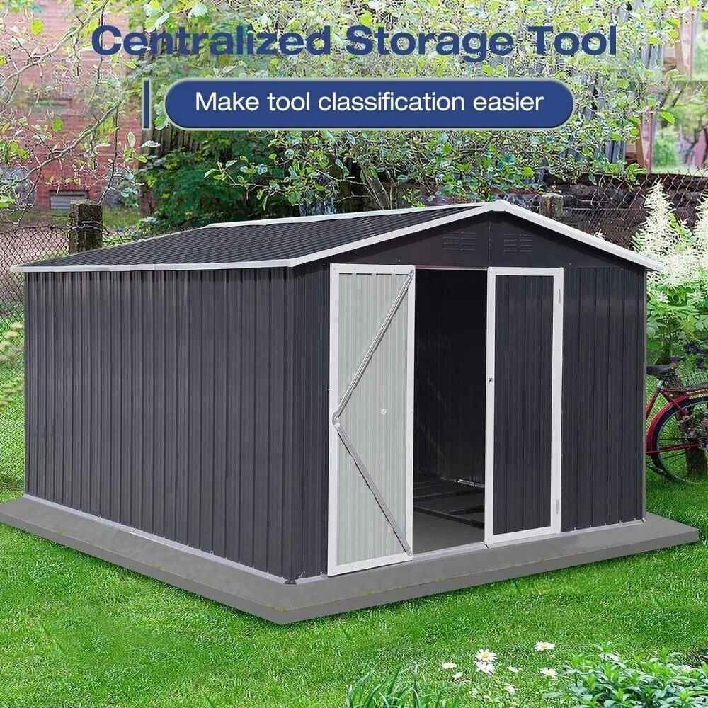 Waterproof 10'x8' Metal Outdoor Storage Shed with Door & Lock - Versatile Garden Tool Shed