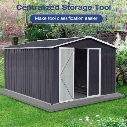 Waterproof 10'x8' Metal Outdoor Storage Shed with Door & Lock - Versatile Garden Tool Shed