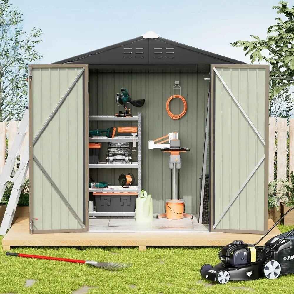 6FT x 4FT Outdoor Metal Storage Shed - Durable Steel Utility Tool House with Secure Lock, Brown