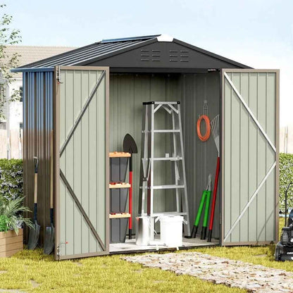 6FT x 4FT Outdoor Metal Storage Shed - Durable Steel Utility Tool House with Secure Lock, Brown