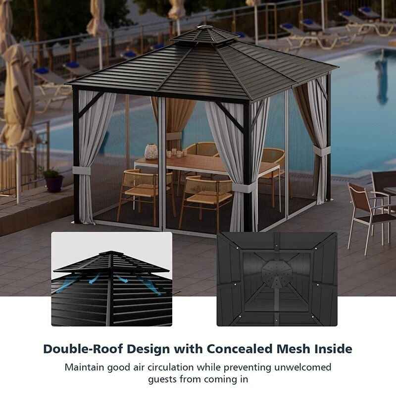 All-Season 10x10 Ft Hardtop Double-Roof Gazebo with Steel Top – Perfect for Outdoor Leisure