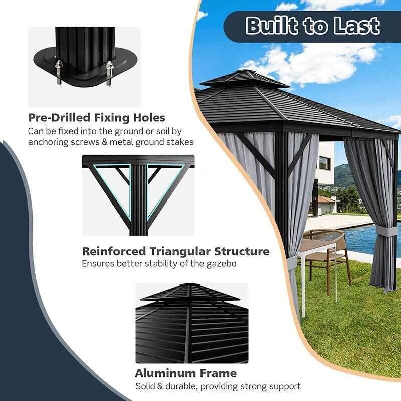 All-Season 10x10 Ft Hardtop Double-Roof Gazebo with Steel Top – Perfect for Outdoor Leisure