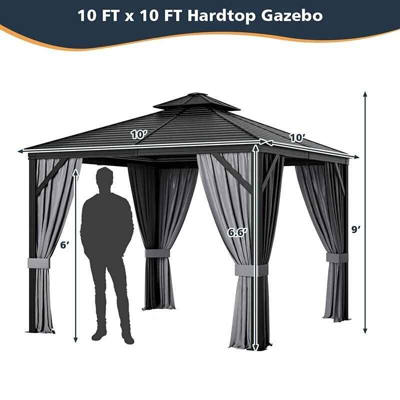 All-Season 10x10 Ft Hardtop Double-Roof Gazebo with Steel Top – Perfect for Outdoor Leisure