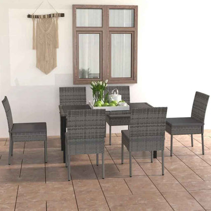 Elegant 7-Piece Poly Rattan Patio Dining Set - Gray Outdoor Table and Chairs