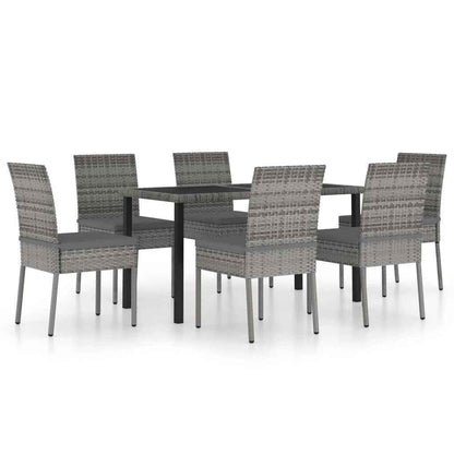 Elegant 7-Piece Poly Rattan Patio Dining Set - Gray Outdoor Table and Chairs