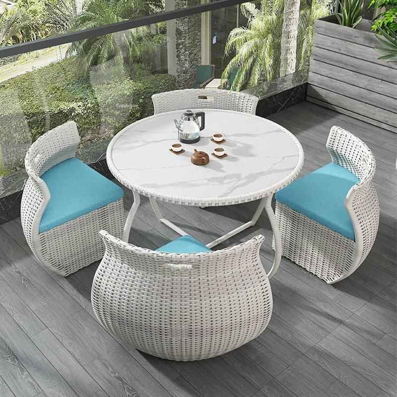 Modern Minimalist Rattan 4-Person Outdoor Dining Set