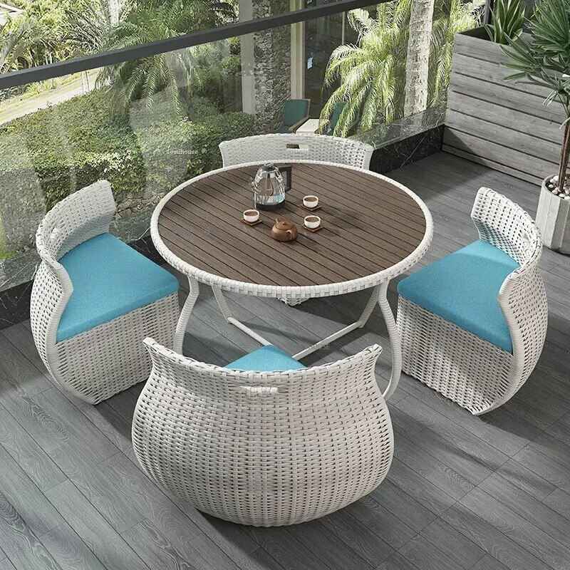 Modern Minimalist Rattan 4-Person Outdoor Dining Set