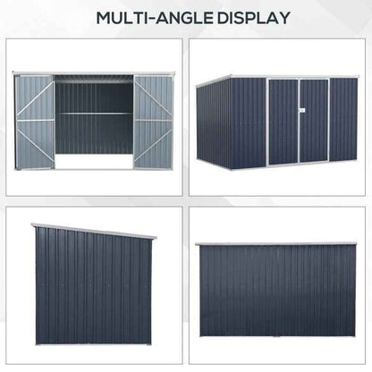 Spacious 11x6 ft Steel Garden Shed - Outdoor Utility Storage with Double Lockable Doors, Dark Grey