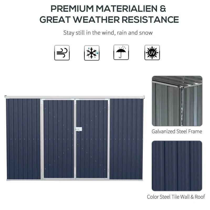 Spacious 11x6 ft Steel Garden Shed - Outdoor Utility Storage with Double Lockable Doors, Dark Grey