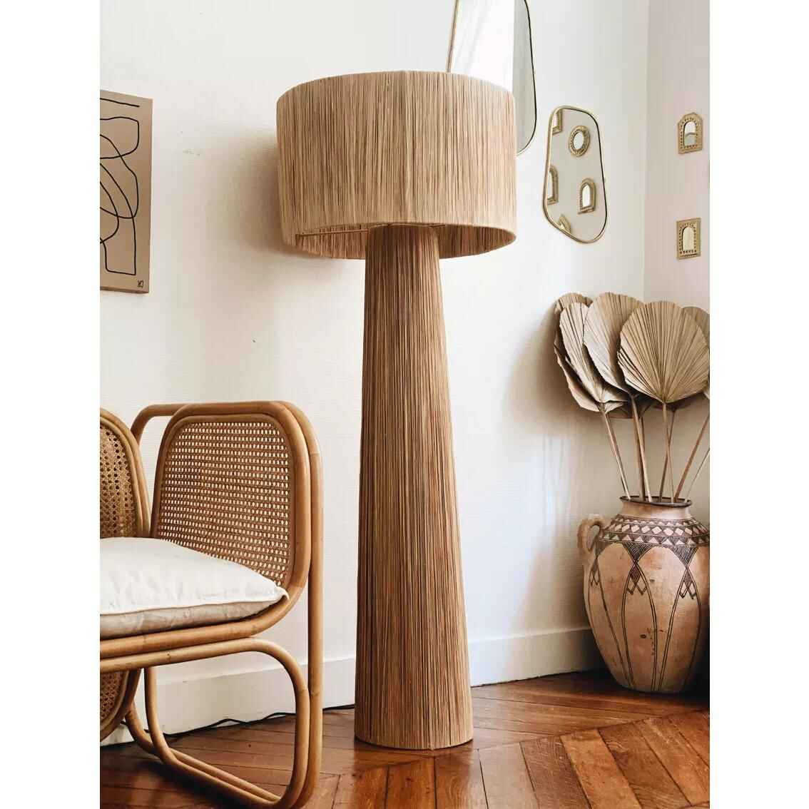 Modern Handmade Rattan Floor Lamp – Artistic Corner Light Fixture