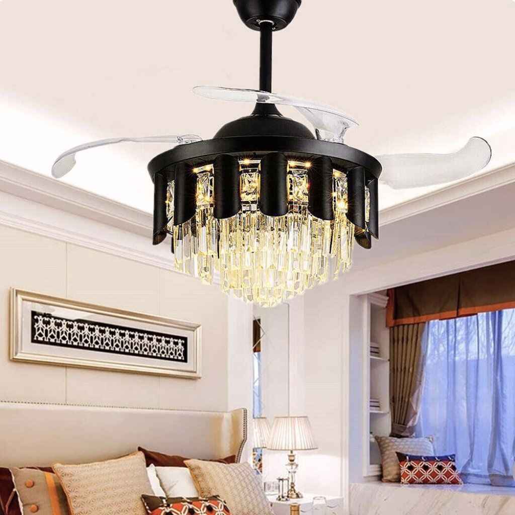 Luxury 42″ Crystal Ceiling Fan with Dimmable LED Light & Invisible Blades