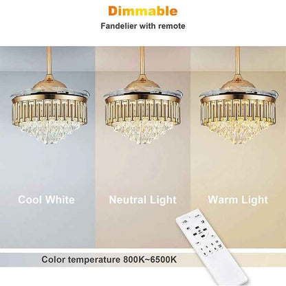 Luxury 42″ Crystal Ceiling Fan with Dimmable LED Light & Invisible Blades