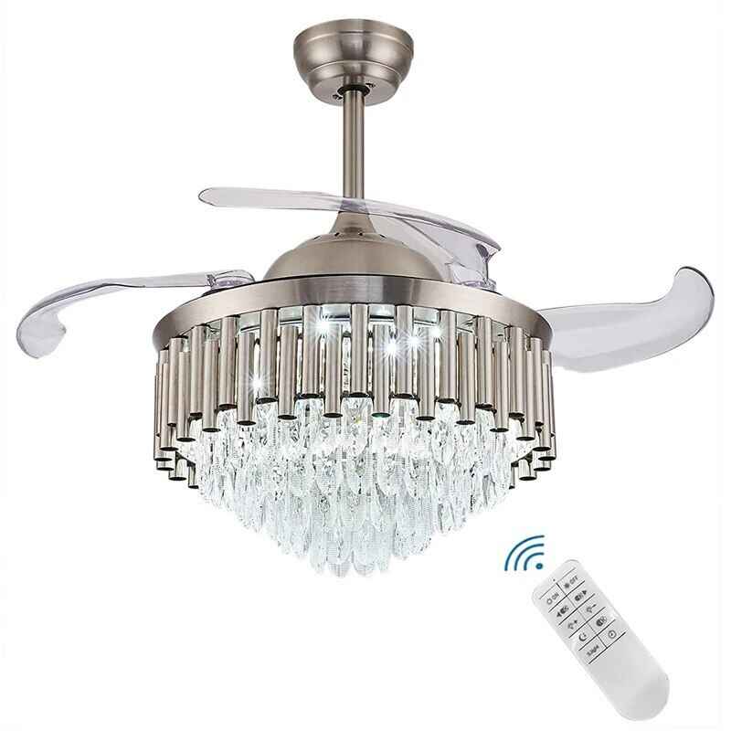 Luxury 42″ Crystal Ceiling Fan with Dimmable LED Light & Invisible Blades