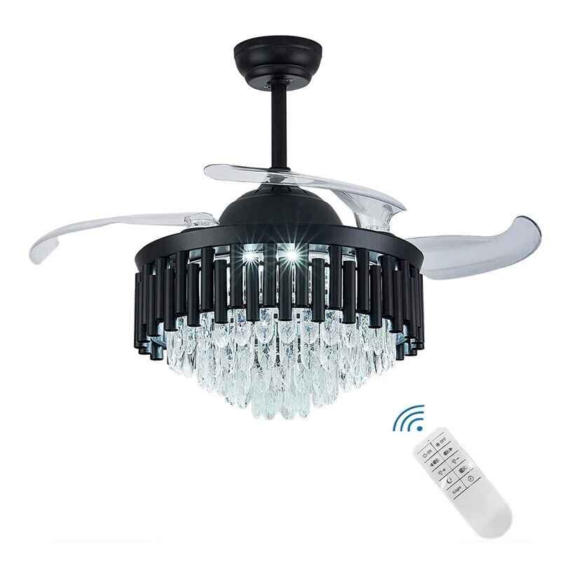 Luxury 42″ Crystal Ceiling Fan with Dimmable LED Light & Invisible Blades