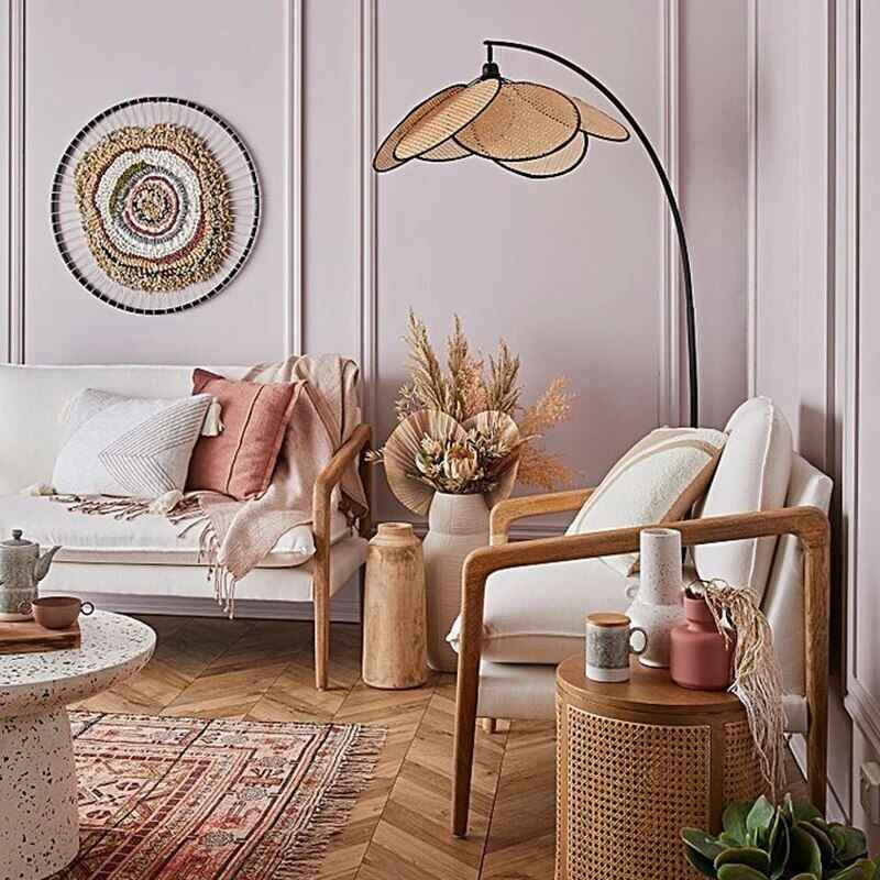 Contemporary Rattan Wicker Floor Lamp – Elegant Iron Lighting for Home Decor