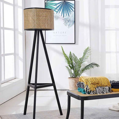 Scandinavian Ash Wood Rattan Floor Lamp: Elegant, Artistic Home Lighting