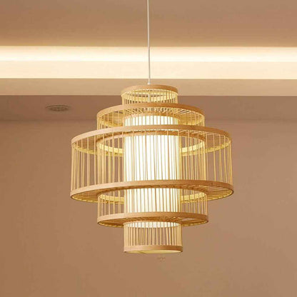 Southeast Asian-Inspired Bamboo and Rattan Pendant Chandelier