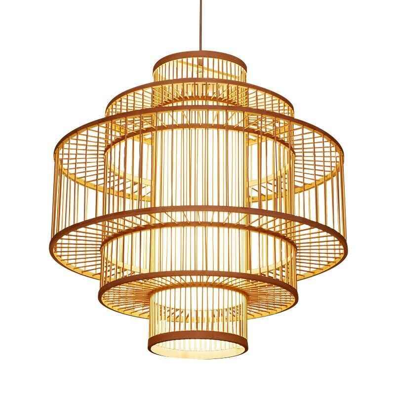 Southeast Asian-Inspired Bamboo and Rattan Pendant Chandelier